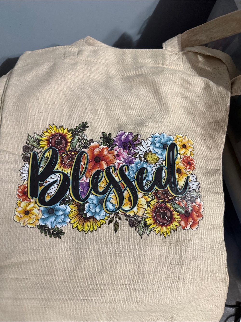 Blessed Floral Canvas Tote Bag - Cream